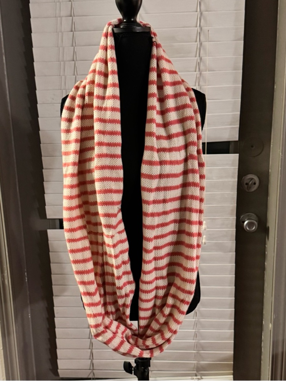 BP Striped Knit Infinity Scarf - Cream & Coral